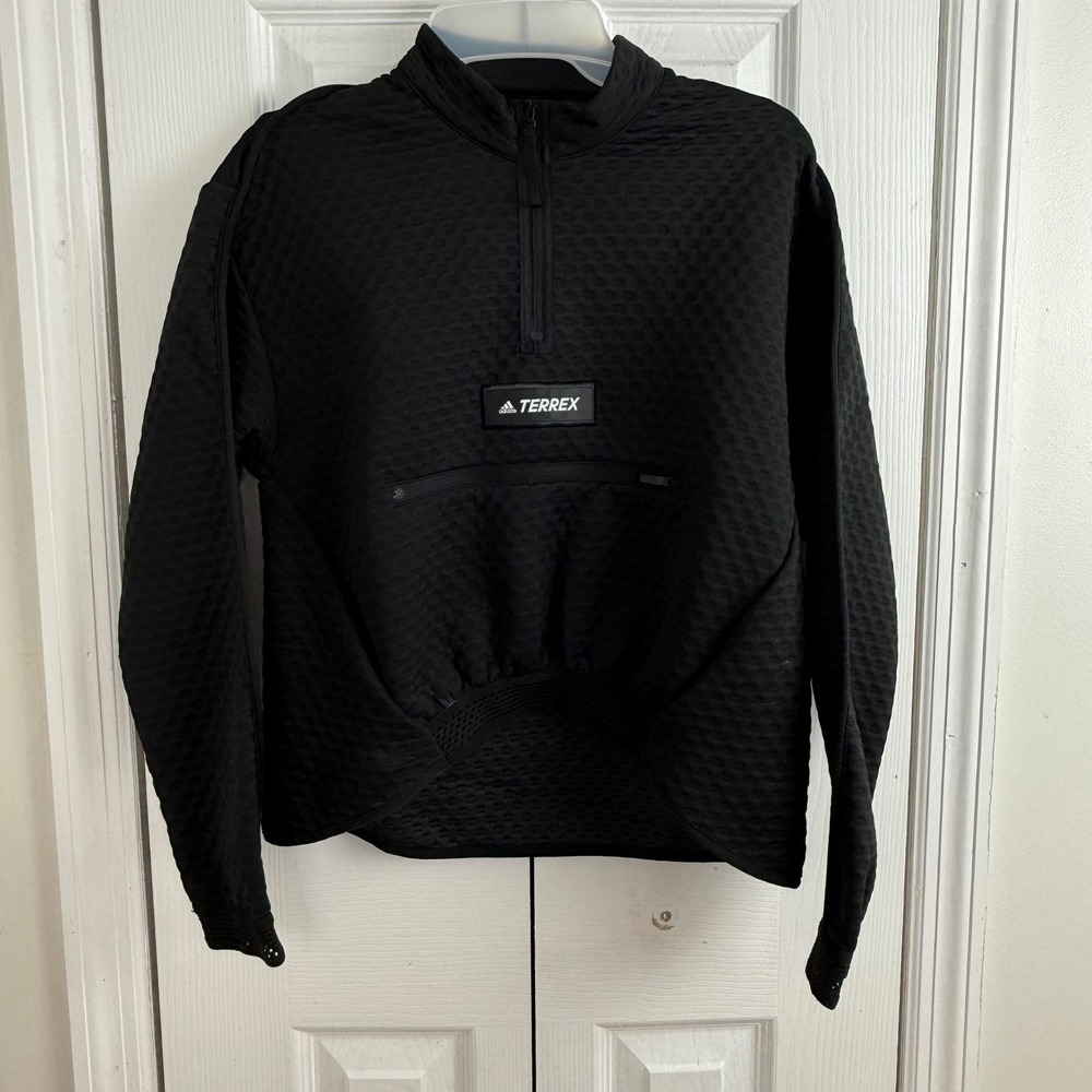 Adidas Terrex Quarter Zip Pullover XS Black Textured Gorpcore Hiking Sweatshirt